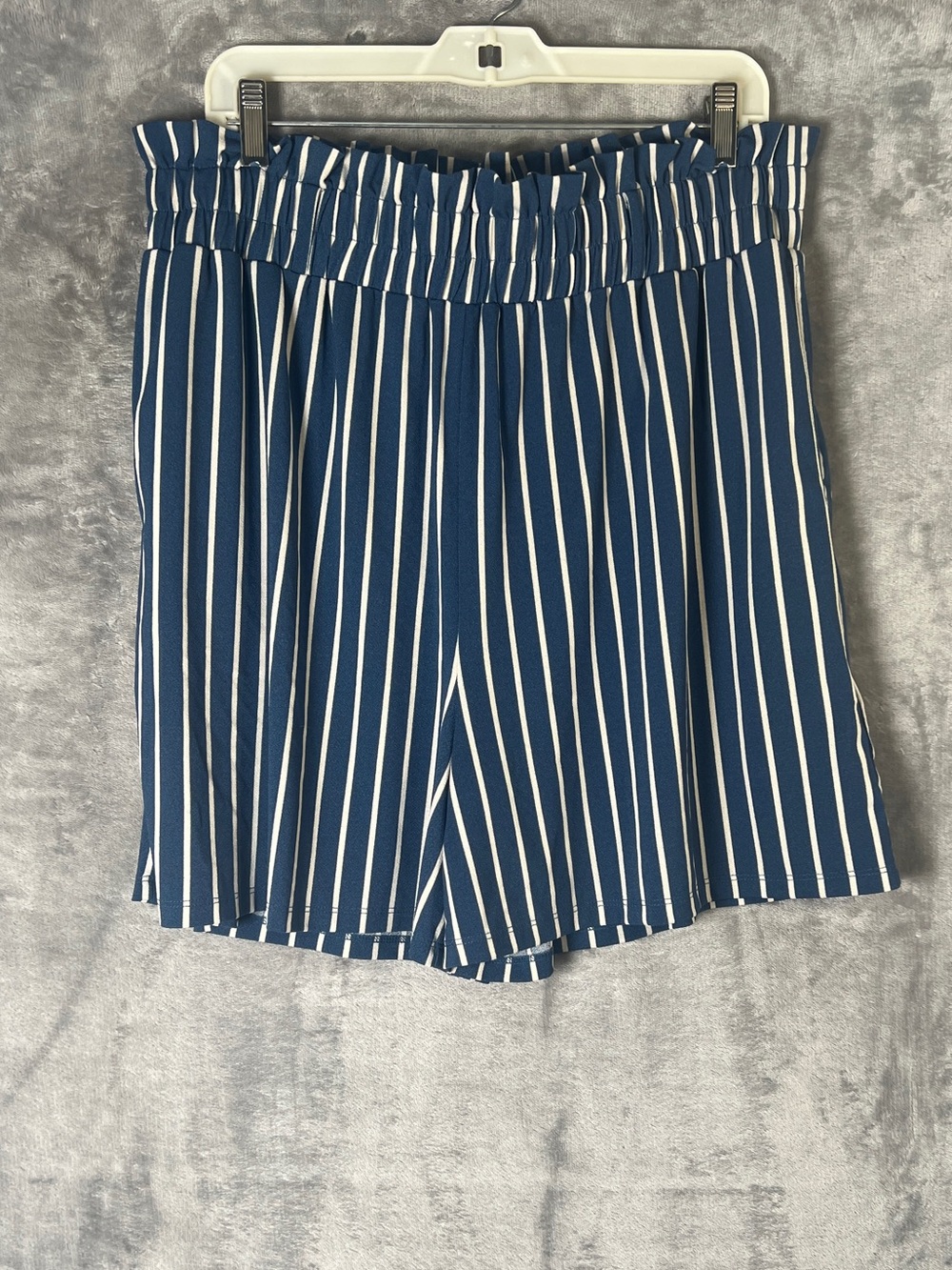 LuLaRoe Navy and White Vertical Stripe Paperbag Shorts